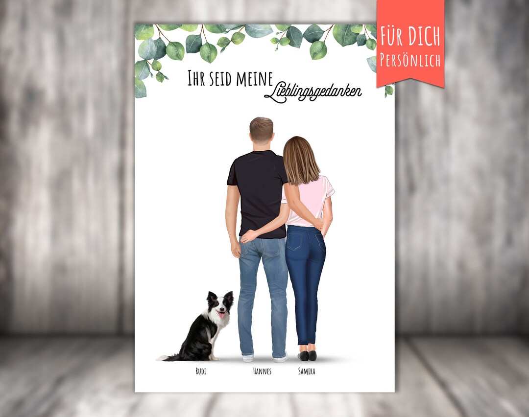 Poster Family With Cat  Dog Couple With Pet Personalized - Etsy