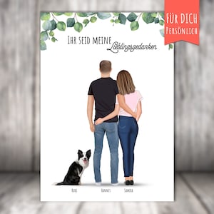 Poster Familie mit Katze +/ Hund, Pärchen mit Haustier, personalisierter Druck, Geschenk für Partner/Freund/Freundin/Frau oder Mann