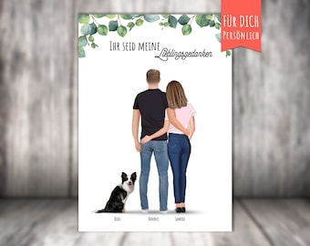 Affiche famille avec chat +/ chien, couple avec animal de compagnie, impression personnalisée, cadeau pour partenaire/petit ami/petite amie/femme ou mari