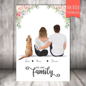 Poster Familie mit Katze +/ Hund, Pärchen mit Haustier, personalisierter Druck, Geschenk für Partner/Freund/Freundin/Frau oder Mann