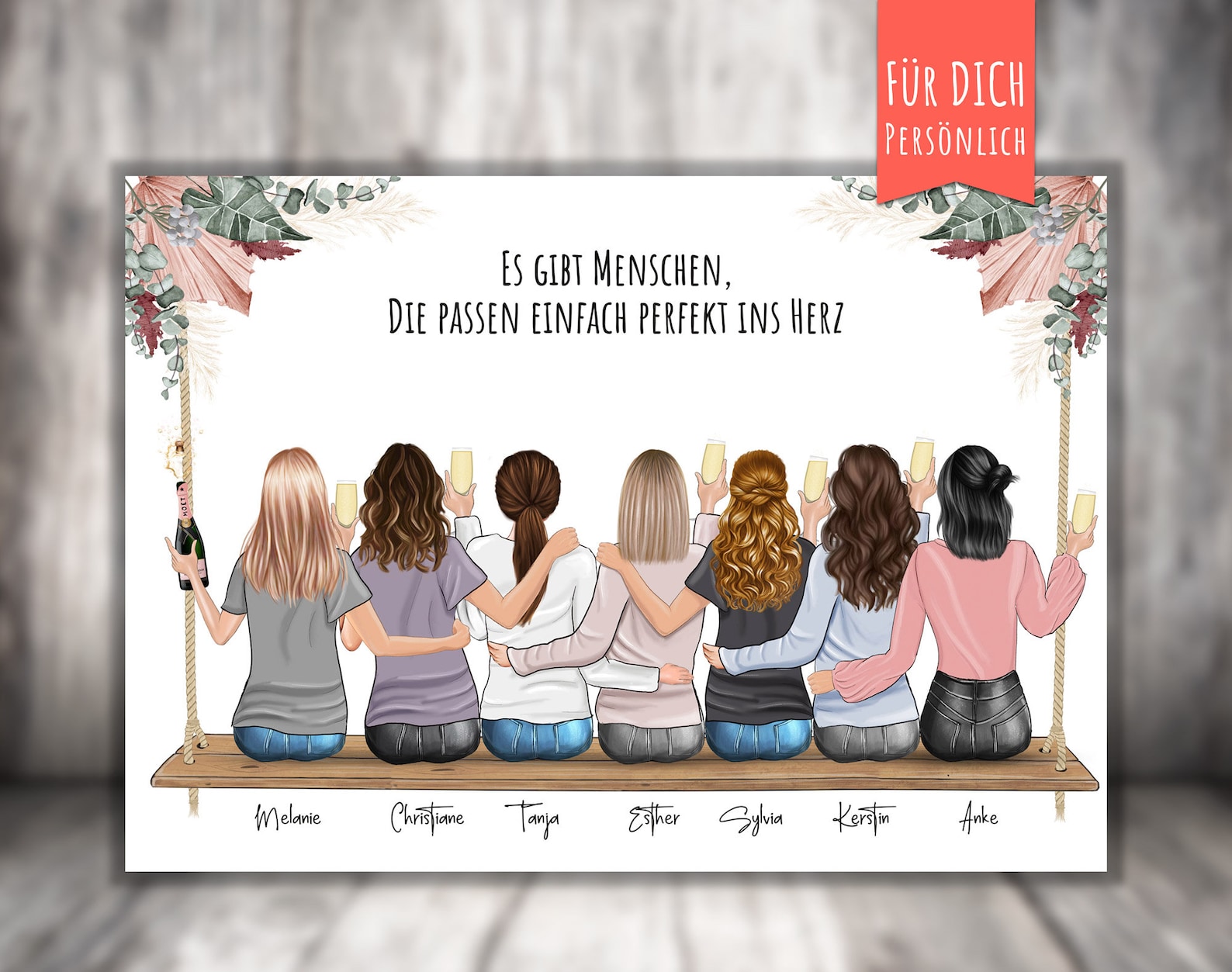 Poster “7 BFF Best Friends on the Swing” Personalized Gift for Friends ...