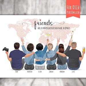 Poster "BFF 6 Best Friends" personalizzato, regalo personalizzato, foto di amici per coppie, 4 donne e 2 uomini, seduti abbracciati