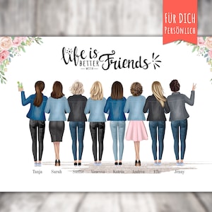 Affiche « BFF 8 Best Friends » personnalisée, cadeau personnalisé, copine, meilleurs amis, La vie est meilleure entre amis