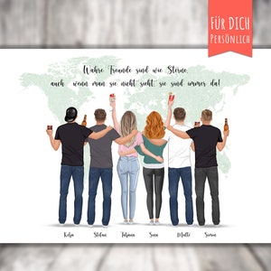 Poster „BFF 6 Beste Freunde“ personalisiert,  personalized gift, Freundebild 4 Männer, 2 Frauen,