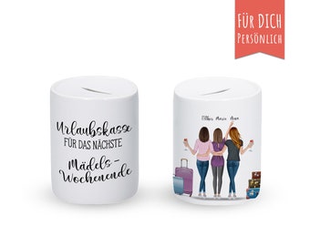 Tirelire / tasse « 3 meilleurs amis » personnalisé, cadeau meilleur ami, cadeau personnalisé avec texte et coiffures et accessoires