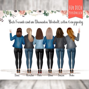Affiche « BFF 6 Best Friends » personnalisée, cadeau personnalisé, copine, meilleures amies, meilleures sœurs, cadeau 6 meilleures amies