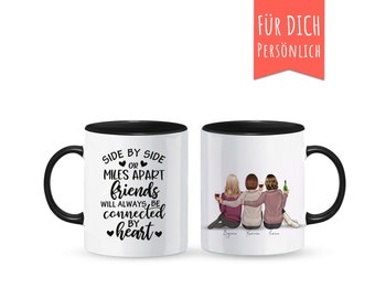 3 Beste Freundinnen Tasse personalisiert, mit Frisuren, Tasse in weiß rosa oder schwarz, eigenem Text, Panoramatasse, 3 Frauen sitzend Pulli