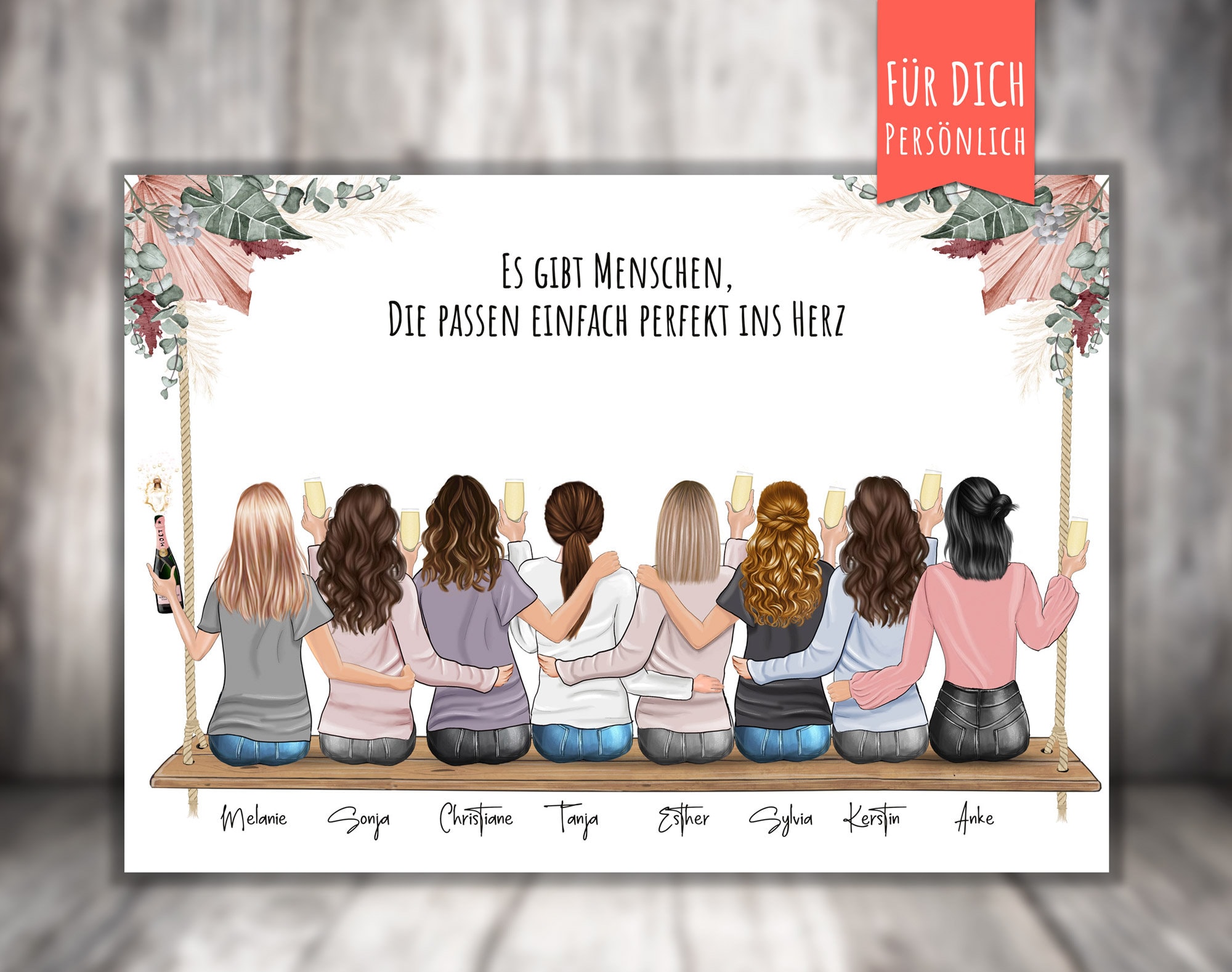 Lavagna Per Foto Fai Da Te In Legno Per Amiche A Distanza - Set Con Corda, Mollette E Nappe | Regalo Originale Per Migliore Amica, Sorella O Collega | 45,8 X 15 Cm