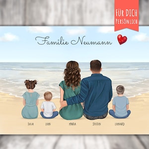 Póster familia con gato +/perro, pareja con bebé y animal junto al agua, impresión personalizada, regalo para pareja/esposa o marido
