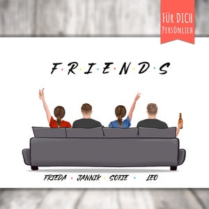 Poster „BFF 4 Beste Freunde“ personalisiert, mit Kleiderwahl, Freundebild für Paare, 2Pärchen, personalized Friends/Couples, Friends