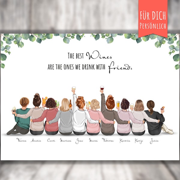 Affiche « BFF 10 Best Friends » personnalisée, cadeau personnalisé, copine, meilleurs amis, La vie est meilleure entre amis, en vestes en jean