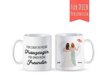 personalisierte Tasse 2 Beste Freundinnen Braut Tasse personalisiert, mit Frisuren, Hochzeit, Willst Du meine Trauzeugin sein? Brautjungfer