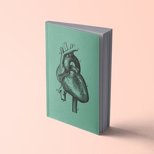 Notebook Human Heart, Brain, Kidney, Innards, Eye, Ear or Torso, Rib Cage, Skull Anatomical vintage drawing 13x20cm Herz | grün