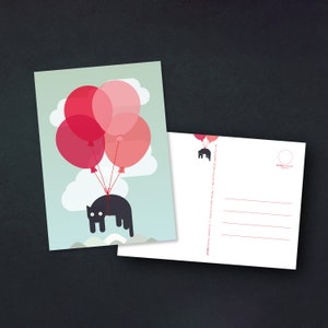 Postkarte | Fliegende Katze mit Ballons | Illustration | A6