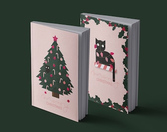 Notitieboekje kat & kerstverlichting | Kat in de kerstboom | 13x20cm
