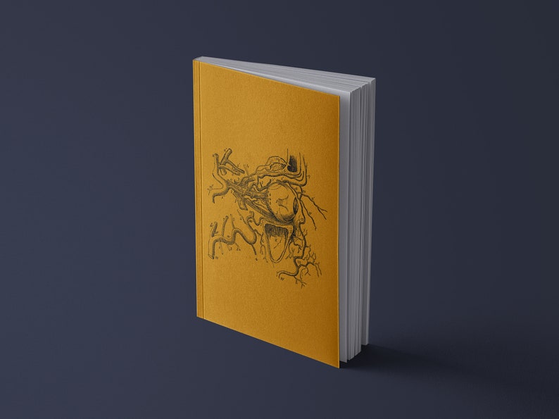 Notebook Human Heart, Brain, Kidney, Innards, Eye, Ear or Torso, Rib Cage, Skull Anatomical vintage drawing 13x20cm Auge | dunkel orange