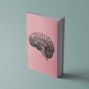 Notebook Human Heart, Brain, Kidney, Innards, Eye, Ear or Torso, Rib Cage, Skull Anatomical vintage drawing 13x20cm Gehirn | rosa