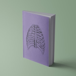 Notebook Human Heart, Brain, Kidney, Innards, Eye, Ear or Torso, Rib Cage, Skull Anatomical vintage drawing 13x20cm Brustkorb | lila