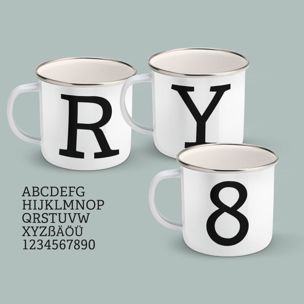 Emailletasse Typografie Buchstaben & Zahlen | 300 ml | ABCDEFGHIJKLMNOPQRSTUVWXYZß1234567890