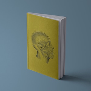 Notebook Human Heart, Brain, Kidney, Innards, Eye, Ear or Torso, Rib Cage, Skull Anatomical vintage drawing 13x20cm Schädel | ockergelb