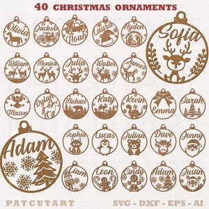 Adornos navideños con nombre SVG, paquete de adornos navideños SVG, adornos navideños con nombre Glowforge SVG, decoración navideña, adornos navideños SVG, lindos diseños navideños