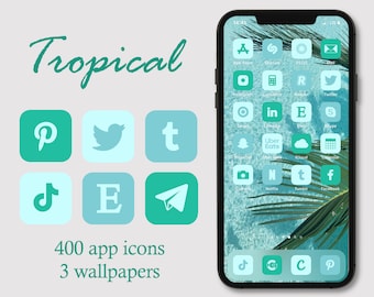 Tropical icons,Green iOS Icons,Green IPhone icons,Blue icon pack,app icons,IPhone app icons,Aesthetic IPhone Home Screen,iOS 14 IPhone icons