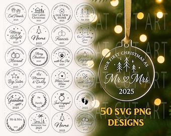Eerste kerst ornament Svg, eerste kerst Svg, kerst Glowforge, onze kerstversieringen, baby's eerste kerst, bruiloft ornament