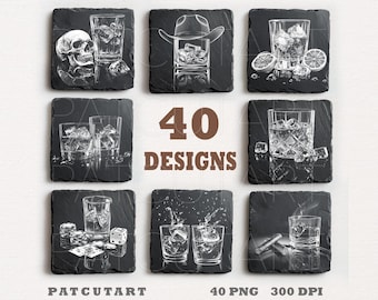 Archivos de grabado de pizarra de whisky, Whisky PNG grabado láser, Whisky Glowforge, Posavasos de pizarra de whisky PNG, Archivo de grabado láser, Illusion Laser PNG