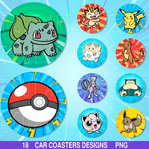 Pokemon Car Coaster png, Pokemon Coaster, Pokemon Png, Car Coaster Sublimation, Pokemon Keychain png, Pokemon Sublimation, Pokemon Png