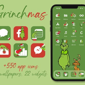 Christmas App Icons, iPhone app icons, Green Face App Icons, Christmas iPhone icons,Christmas Bundle,Aesthetic App Icons, Green ios 14 icons