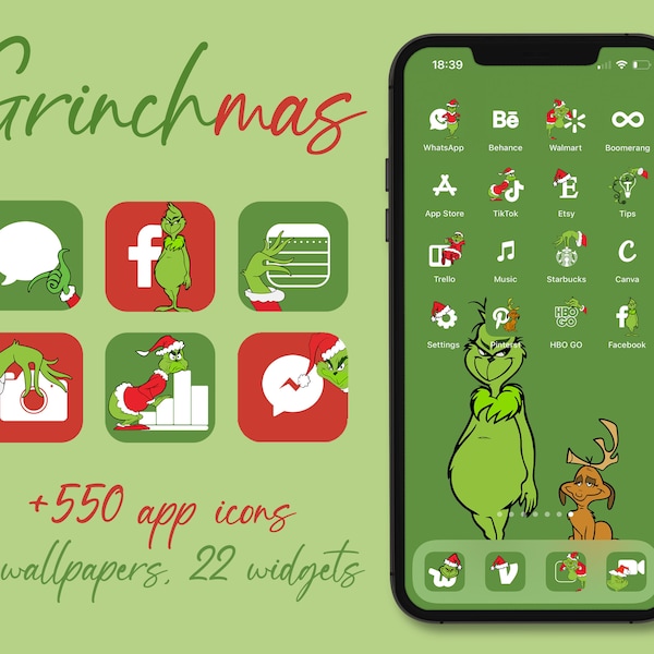 Christmas App Icons, iPhone app icons, Green Face App Icons, Christmas iPhone icons,Christmas Bundle,Aesthetic App Icons, Green ios 14 icons