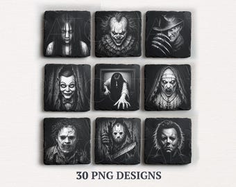 Halloween Laser Engraving PNG Bundle, Slate Coaster PNG, Glowforge LightBurn File, 3D Illusion Laser Burn Designs, Illusion Laser PNG