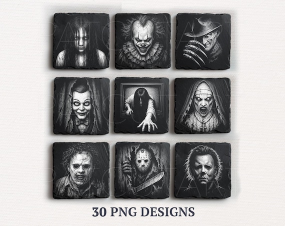 Halloween Laser Engraving PNG Bundle, Slate Coaster PNG, Glowforge LightBurn File, 3D Illusion Laser Burn Designs, Illusion Laser PNG