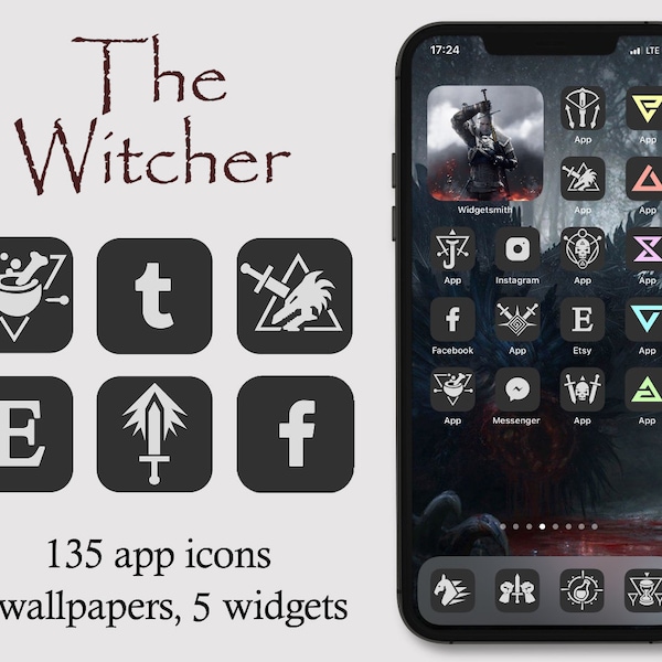 The Witcher icons, The Witcher iOS icons, iPhone icons, grey app icons,iPhone app icons, grey aesthetic icons,dark Home Screen,iOS14 icons