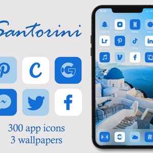 Santorini icons,Blue iOS Icons,Blue IPhone icons,Blue icon pack,app icons,IPhone app icons,Aesthetic IPhone Home Screen,iOS 14 IPhone icons