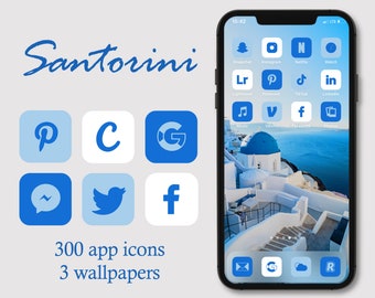 Santorini icons,Blue iOS Icons,Blue IPhone icons,Blue icon pack,app icons,IPhone app icons,Aesthetic IPhone Home Screen,iOS 14 IPhone icons