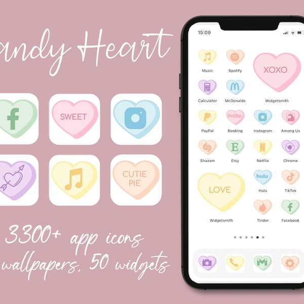 Love Themed App Icons, iPhone App Icons, Candy Heart Aesthetic Apps, Valentine's Day Icons, Cute app icons, Aesthetic iPhone Home Screen