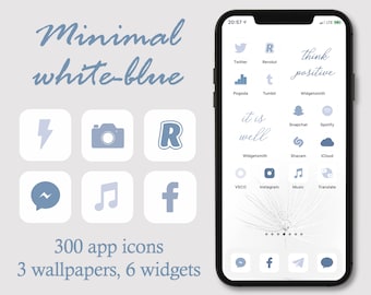 Minimal white-blue icons,Blue iPhone icons,white blue icon pack,Blue app icons,iPhone app icons,white Blue aesthetic icons, Blue Home Screen