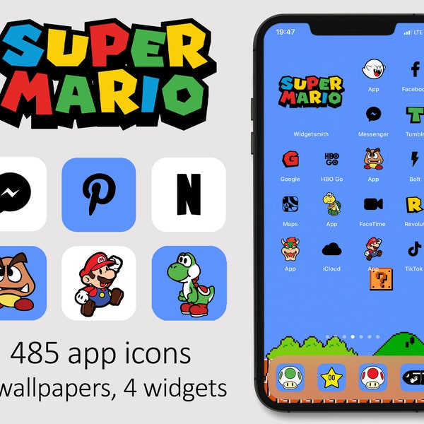 Super Mario app icons, Super Mario iOS icons, Mario iPhone icons, iPhone app icons, aesthetic app icons,Super Mario Home Screen,iOS 14 icons