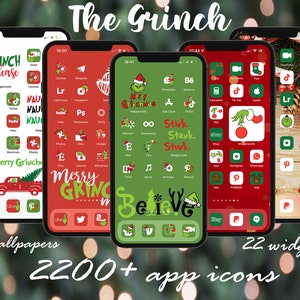 Christmas App Icons Bundle, Green Face iPhone icon pack, Homescreen, Green Face App Icons, Aesthetic App Icons, Green Face ios 14 icon pack