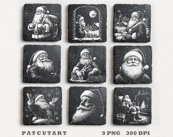 Christmas Slate Engraving Files, Santa Png Laser, Christmas Laser Engrave, Santa Laser Burn File, Glowforge, Christmas Slate Coasters PNG