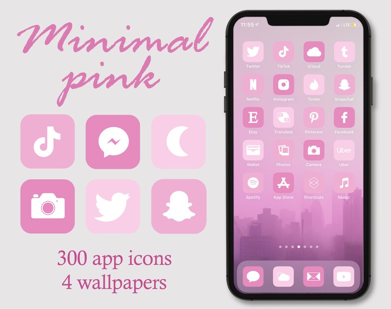 Minimal Pink Icons Pink Ios Icons Pink Iphone Icons Pink Etsy