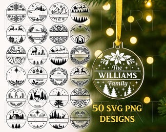 Family Christmas Ornament Svg, Christmas Family Svg, Round Door Sign, Christmas Glowforge, Christmas Ornament, Christmas Door Hanger Svg