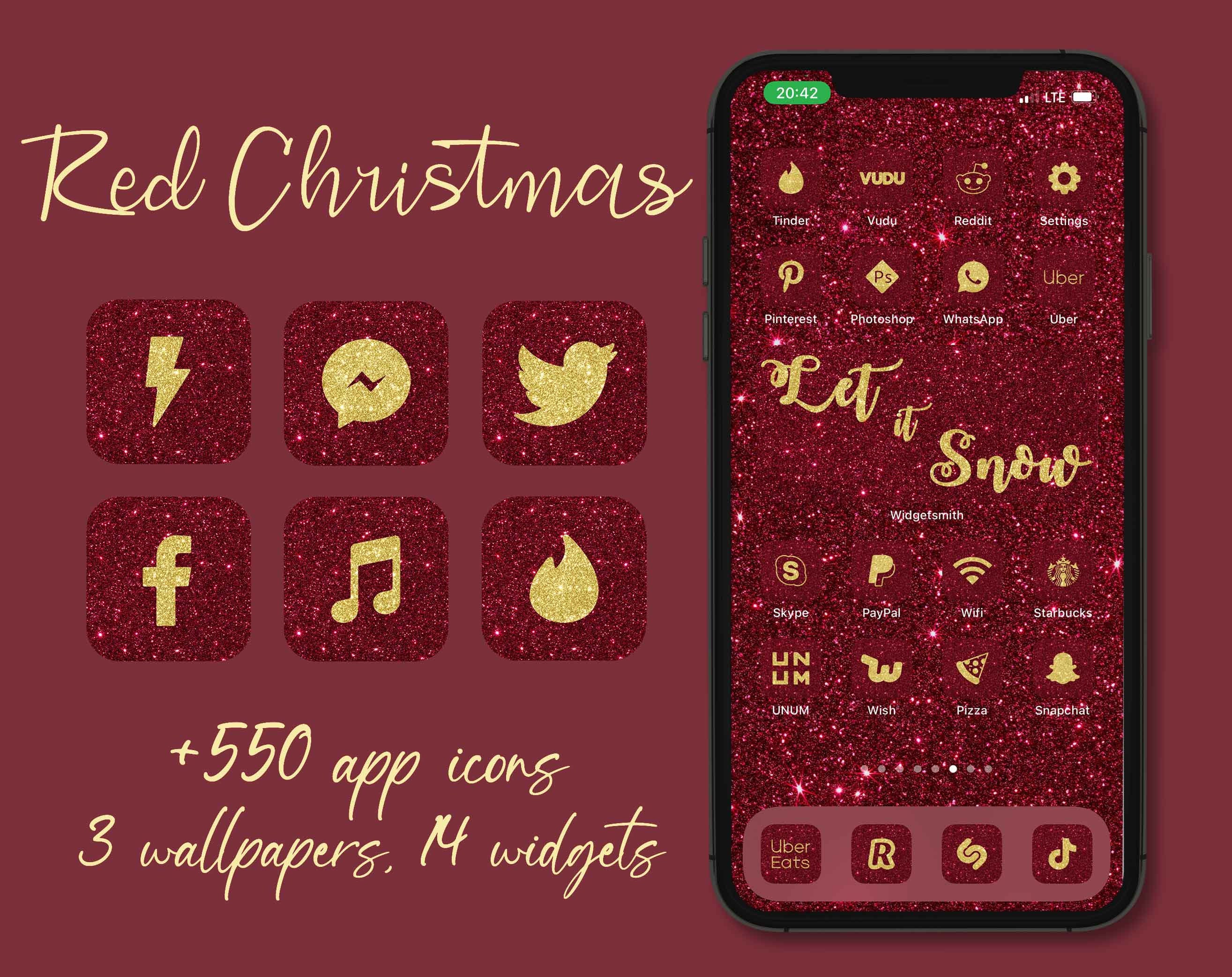 Red Christmas App Icons Christmas App Icons Glitter Icon Etsy Australia