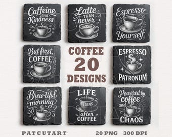 Archivos de grabado de pizarra de café, Coffee Glowforge, Coffee png grabado láser, Coffee Slate Posavasos PNG, Archivo de grabado láser, Coffee Illusion Laser