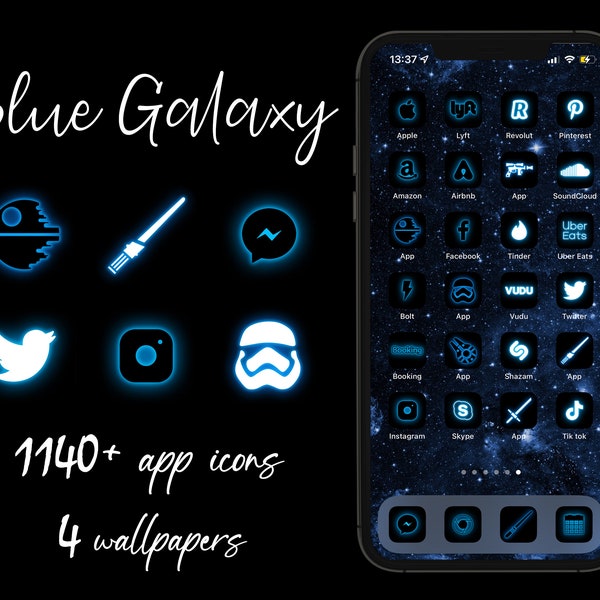 Neon Blue App Icons Etsy