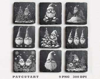 Christmas Gnome Slate Engraving Files, Gnome Png Laser, Christmas Laser Engrave,Glowforge,Christmas Slate Coasters PNG,Gnome Laser Burn File
