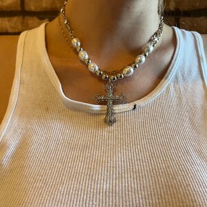 Y2K Cross Necklace Pendant - Shiny y2k Rhinestone Style- Bead Necklace