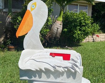 Classic White Handmade Wooden Pelican Mailbox