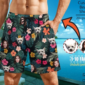 Aangepaste gezichten op zwembroek met gezicht, aangepaste herenshort, aangepaste cadeaus voor man, aangepaste strandfeest papa strandshort, cadeau voor man/vader/mannen